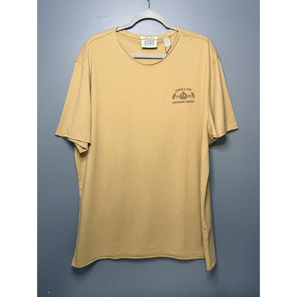 Scotch & Soda Shirt Mens XL Beige Ginger Root Roll Neck Crest Graphic Tee Cotton